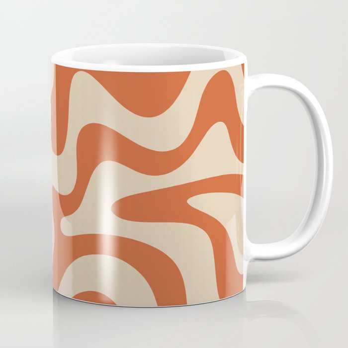 Retro Liquid Swirl Pattern in Mid Mod Burnt Orange and Beige Coffee Mug Gallery Image 1