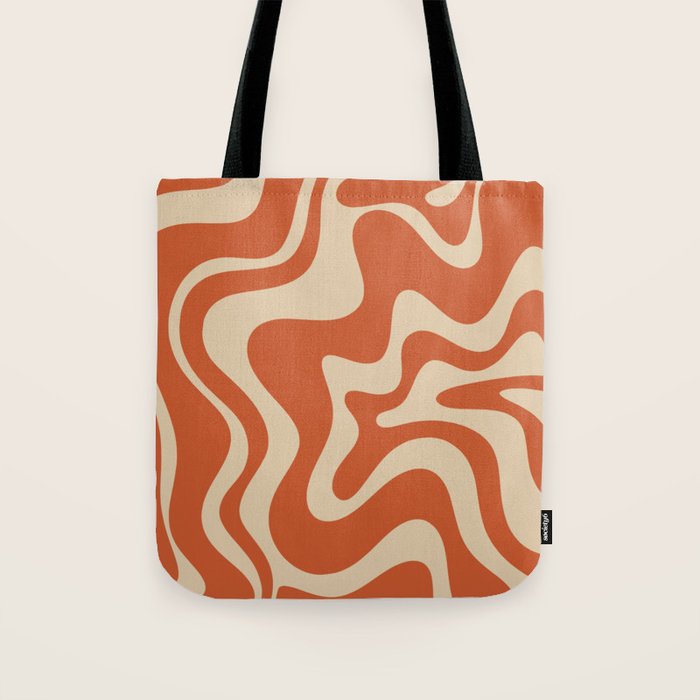 Retro Liquid Swirl Pattern in Mid Mod Burnt Orange and Beige Tote Bag Gallery Image 1