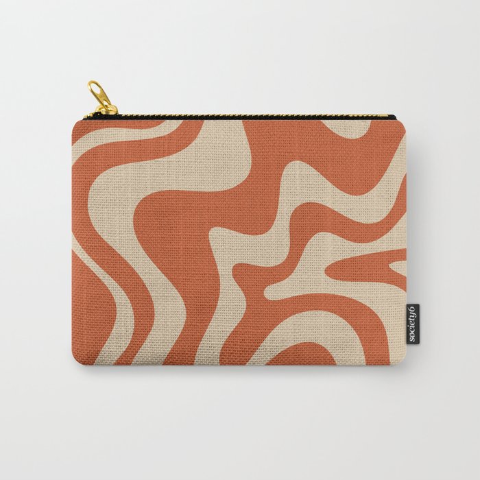 Retro Liquid Swirl Pattern in Mid Mod Burnt Orange and Beige Carry All Pouch Gallery Image 1