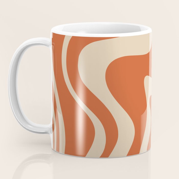 Retro Liquid Swirl Pattern in Mid Mod Burnt Orange and Beige Coffee Mug Gallery Image 3