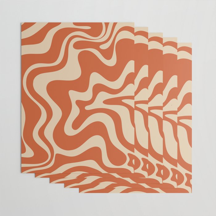 Retro Liquid Swirl Pattern in Mid Mod Burnt Orange and Beige Wrapping Paper Gallery Image 3