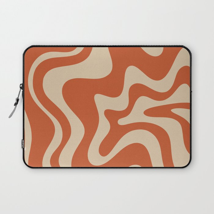 Retro Liquid Swirl Pattern in Mid Mod Burnt Orange and Beige Laptop Sleeve Gallery Image 1