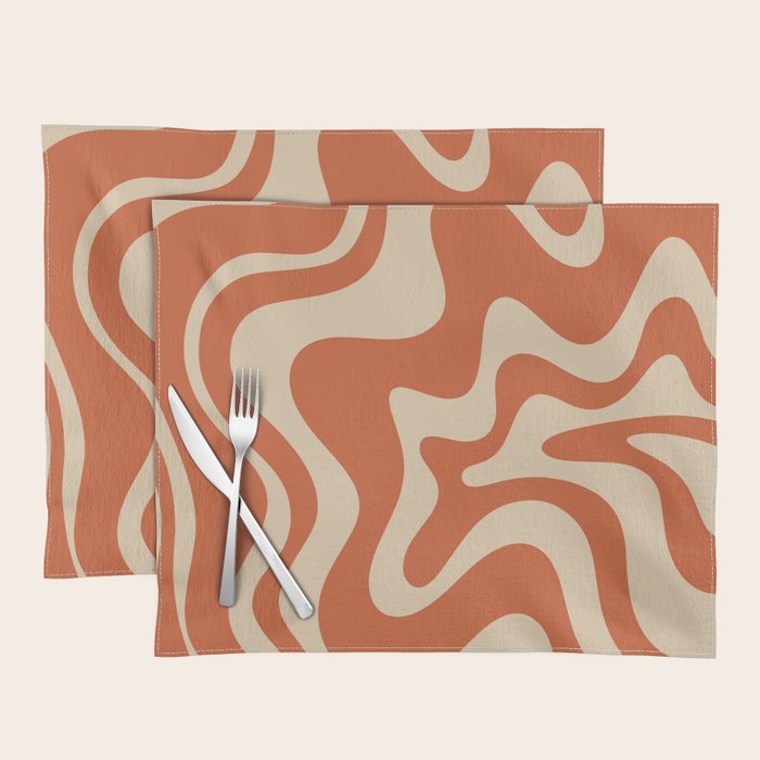 Retro Liquid Swirl Pattern in Mid Mod Burnt Orange and Beige Placemat Gallery Image 1
