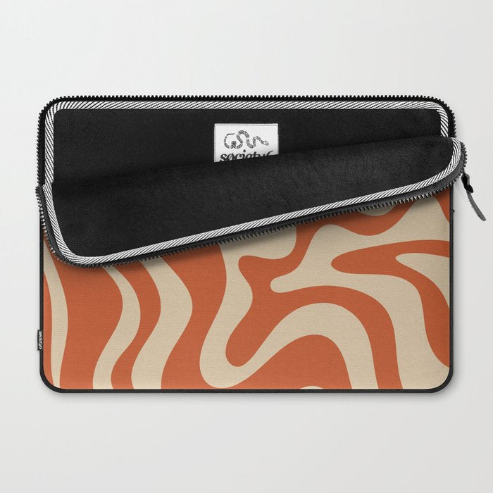 Retro Liquid Swirl Pattern in Mid Mod Burnt Orange and Beige Laptop Sleeve Gallery Image 2
