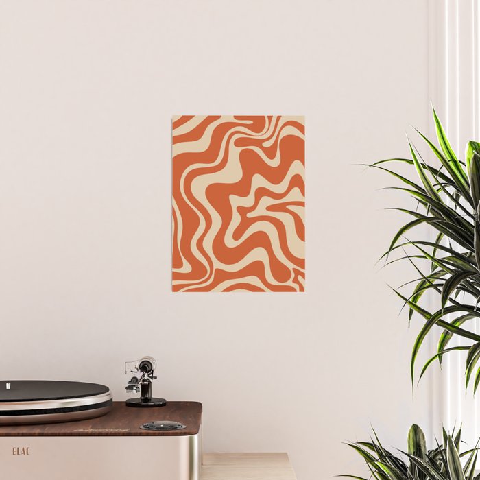 Retro Liquid Swirl Pattern in Mid Mod Burnt Orange and Beige Poster Gallery Image 2