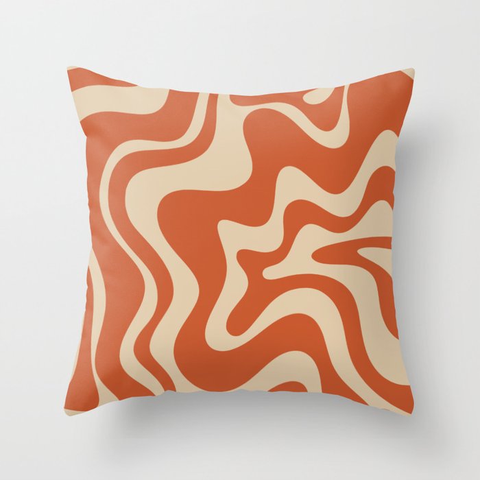 Retro Liquid Swirl Pattern in Mid Mod Burnt Orange and Beige Throw Pillow Gallery Image 1