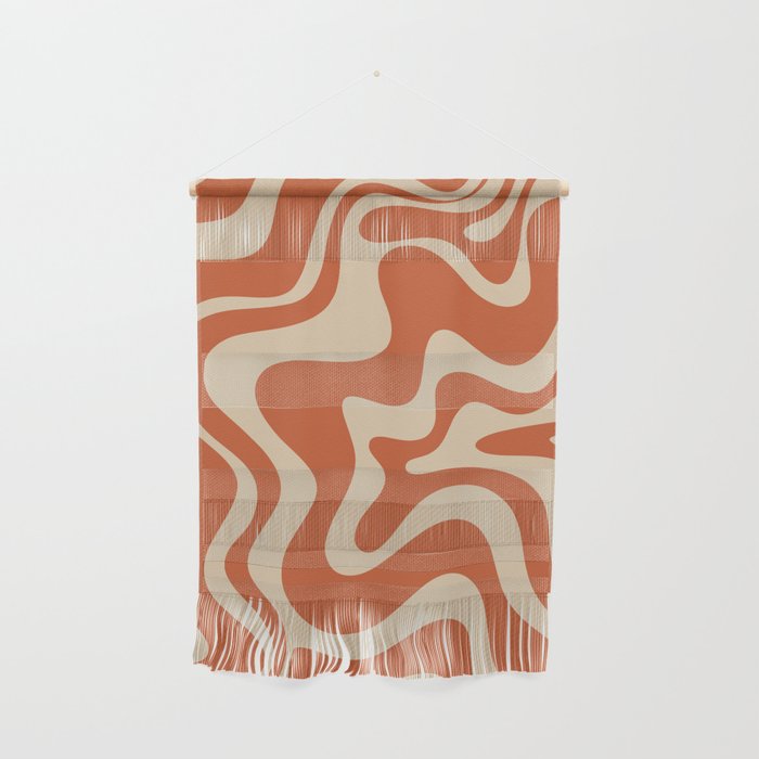 Retro Liquid Swirl Pattern in Mid Mod Burnt Orange and Beige Wall Hanging Gallery Image 1