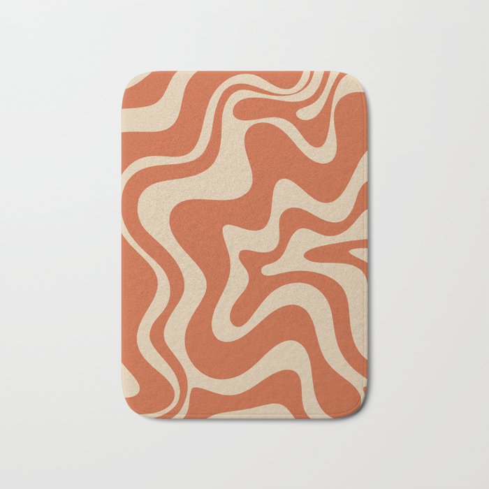 Retro Liquid Swirl Pattern in Mid Mod Burnt Orange and Beige Bath Mat Gallery Image 1