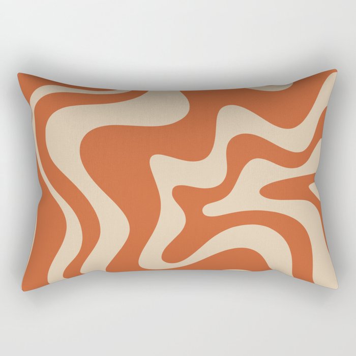 Retro Liquid Swirl Pattern in Mid Mod Burnt Orange and Beige Rectangular Pillow Gallery Image 1