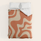 Retro Liquid Swirl Pattern in Mid Mod Burnt Orange and Beige Duvet Cover Gallery Image 6