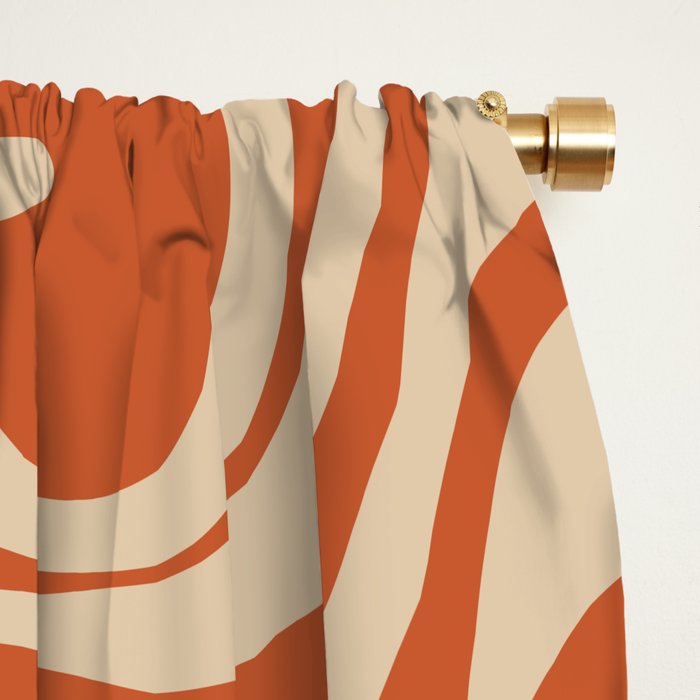 Retro Liquid Swirl Pattern in Mid Mod Burnt Orange and Beige Window Curtain Gallery Image 2