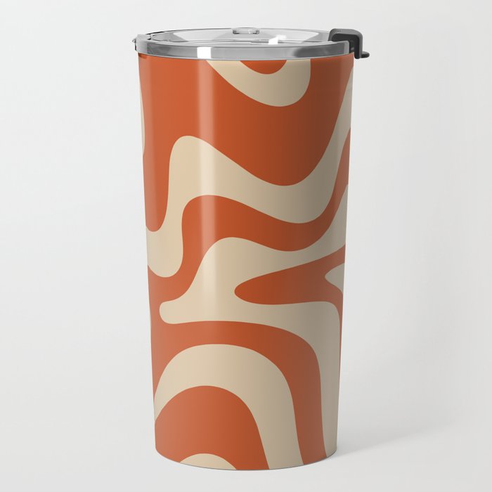 Retro Liquid Swirl Pattern in Mid Mod Burnt Orange and Beige Travel Mug Gallery Image 2