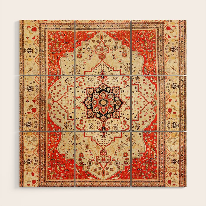 Mohtasham Kashan Antique Persian Rug Print Wood Wall Art Gallery Image 1