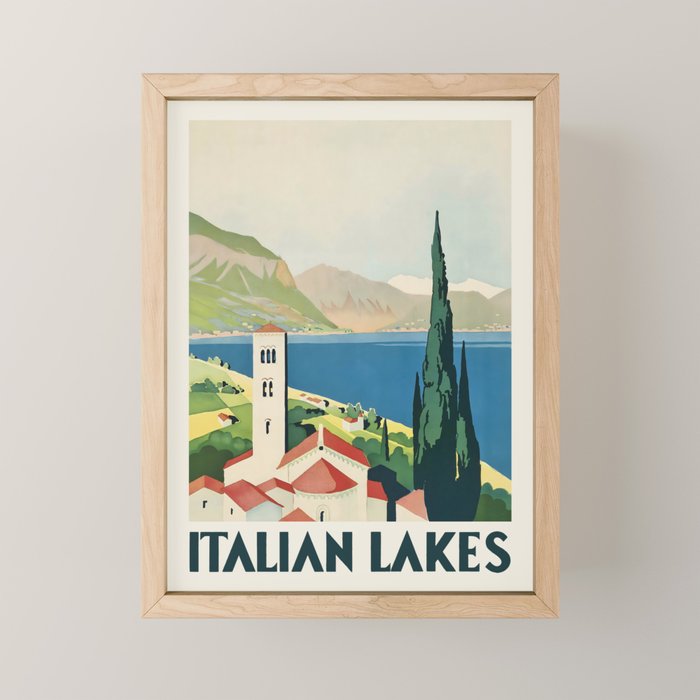 Italian Lakes Vintage Travel Poster, 1930s Mini Art Print Gallery Image 1