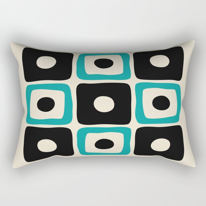 Mid Century Modern Square Dot Pattern 593 Black and Turquoise Rectangular Pillow Gallery Image 1