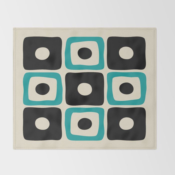 Mid Century Modern Square Dot Pattern 593 Black and Turquoise Throw Blanket Gallery Image 2
