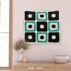 Mid Century Modern Square Dot Pattern 593 Black and Turquoise Wall Tapestry Gallery Image 2