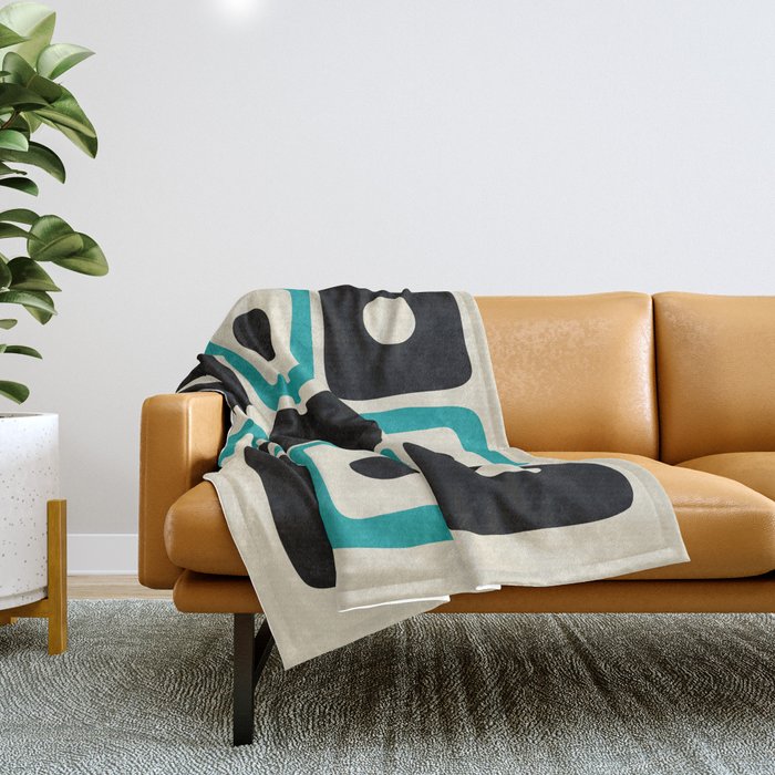 Mid Century Modern Square Dot Pattern 593 Black and Turquoise Throw Blanket Gallery Image 1