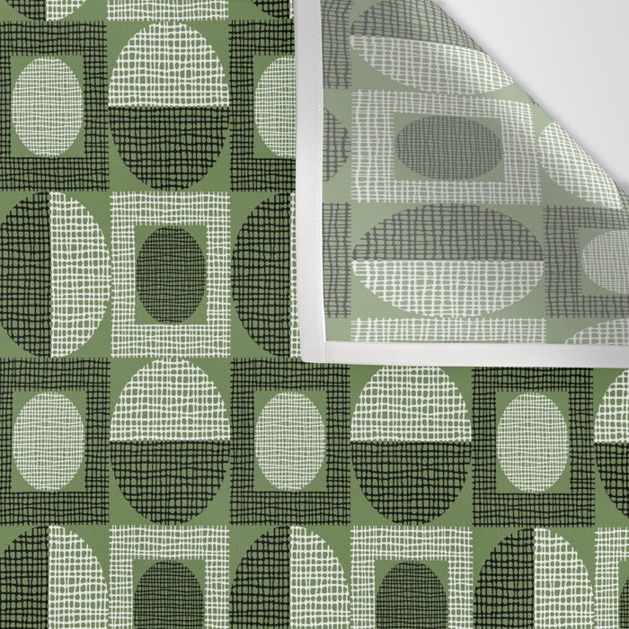 Retro Texture Geometric Squares And Circles Pattern No 5 Sage Green Black White Wall Tapestry Gallery Image 3