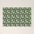 Retro Texture Geometric Squares And Circles Pattern No 5 Sage Green Black White Welcome Mat Gallery Image 1