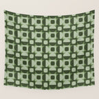 Retro Texture Geometric Squares And Circles Pattern No 5 Sage Green Black White Wall Tapestry Gallery Image 4