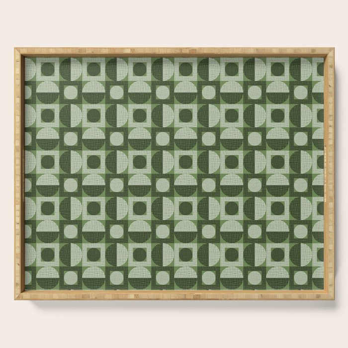 Retro Texture Geometric Squares And Circles Pattern No 5 Sage Green Black White Serving Tray Gallery Image 1