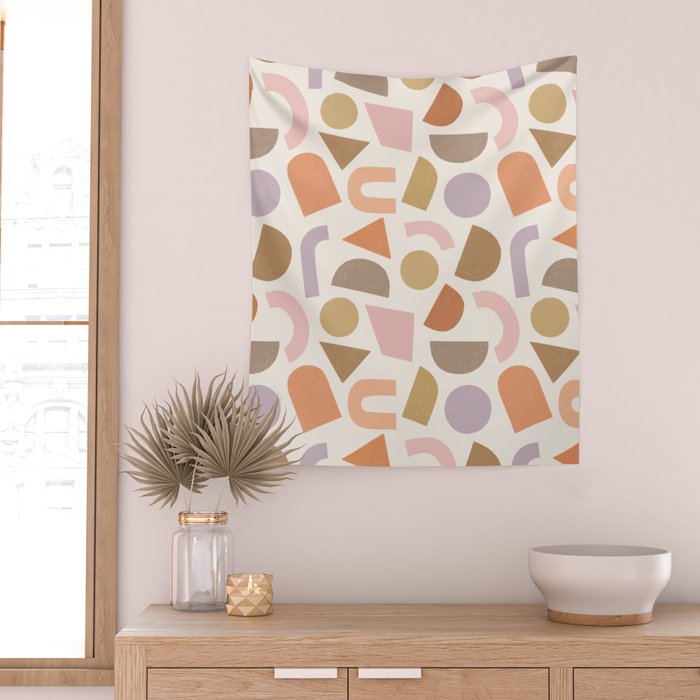 Bauhaus Geo Shapes - Fall Colors Wall Tapestry Gallery Image 2