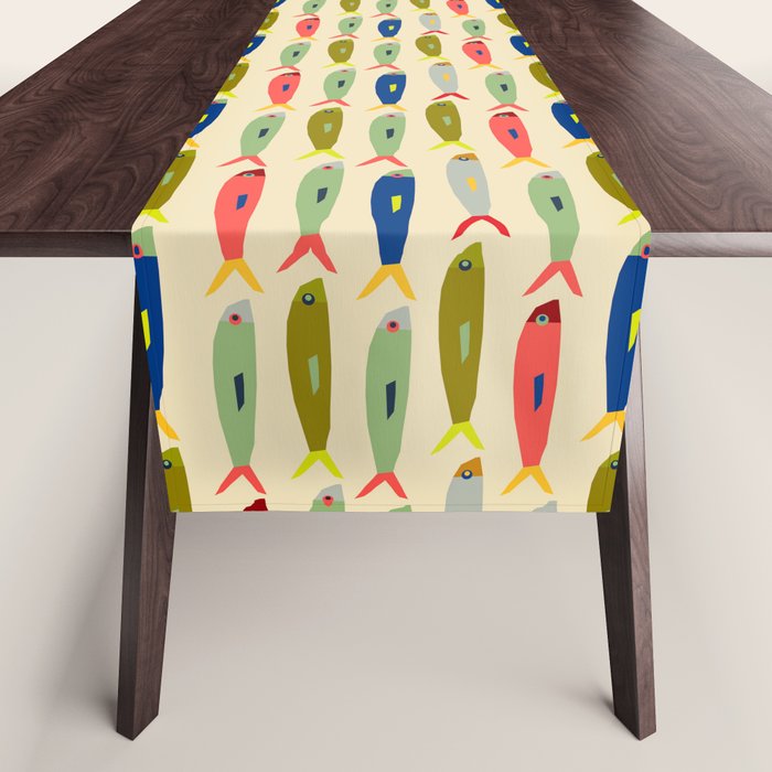 Sardines pattern in red green blue and gray Table Runner Gallery Image 1