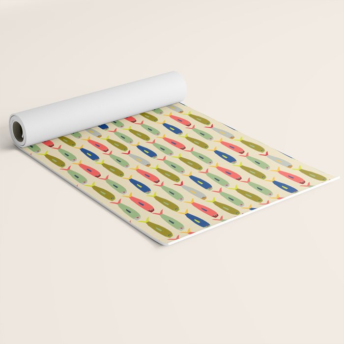 Sardines pattern in red green blue and gray Yoga Mat Gallery Image 2