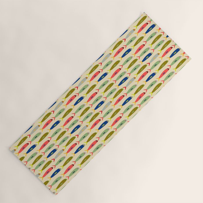 Sardines pattern in red green blue and gray Yoga Mat Gallery Image 1