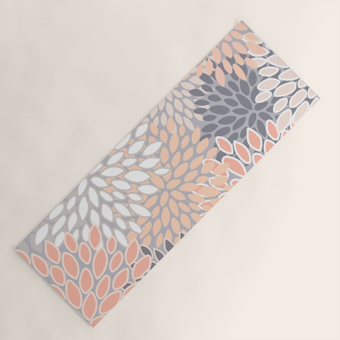 Flowers Abstract Print, Coral, Peach, Gray Yoga Mat Gallery Image 1