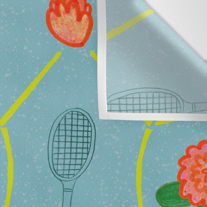 Tennis Rackets & Roses in Warm Blue & Peach Wall Tapestry Gallery Image 3