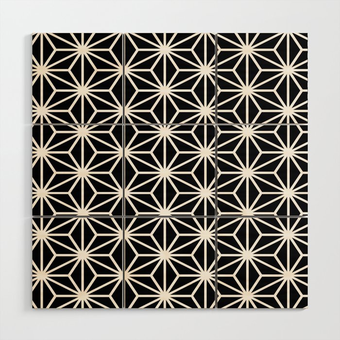 Geometric abstract modern black white stripes Wood Wall Art Gallery Image 1