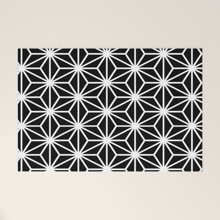 Geometric abstract modern black white stripes Welcome Mat Gallery Image 1