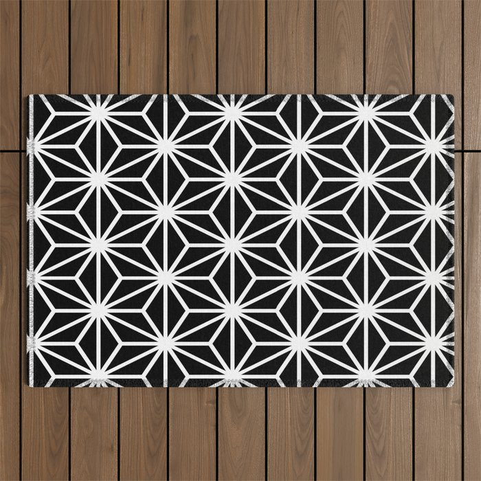 Geometric abstract modern black white stripes Outdoor Rug Gallery Image 1