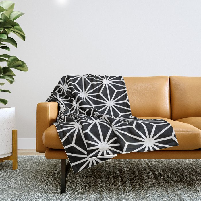 Geometric abstract modern black white stripes Throw Blanket Gallery Image 1