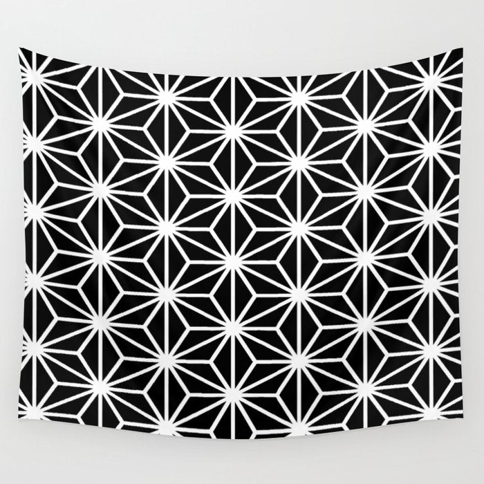 Geometric abstract modern black white stripes Wall Tapestry Gallery Image 1