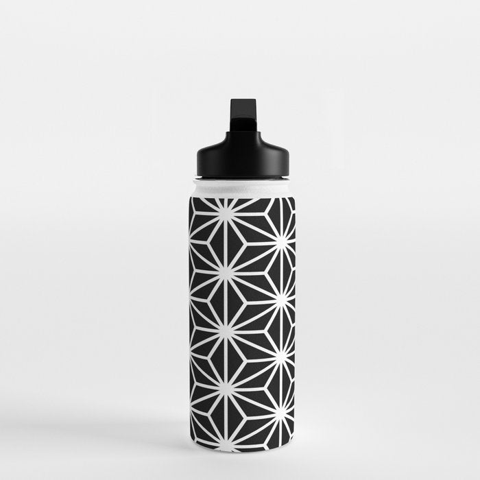 Geometric abstract modern black white stripes Water Bottle Gallery Image 3