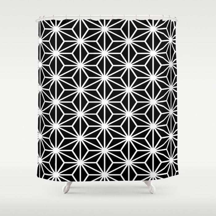 Geometric abstract modern black white stripes Shower Curtain Gallery Image 1