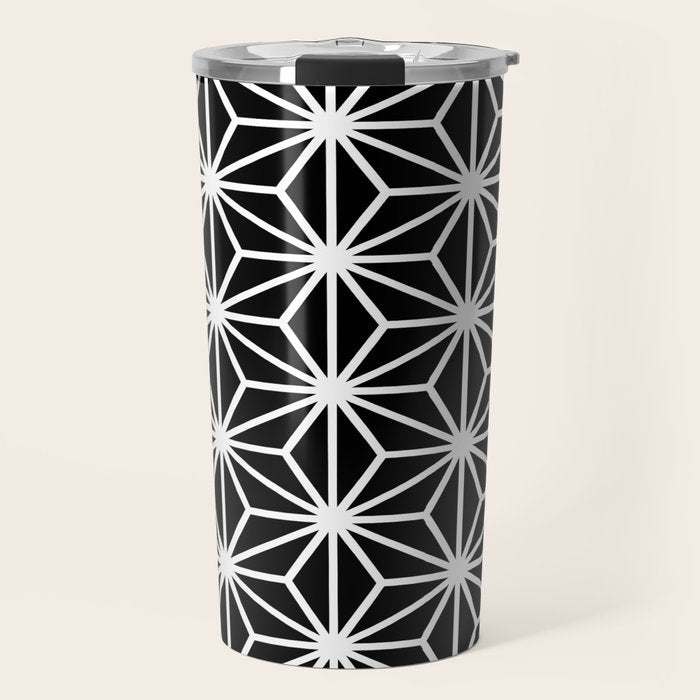 Geometric abstract modern black white stripes Travel Mug Gallery Image 1