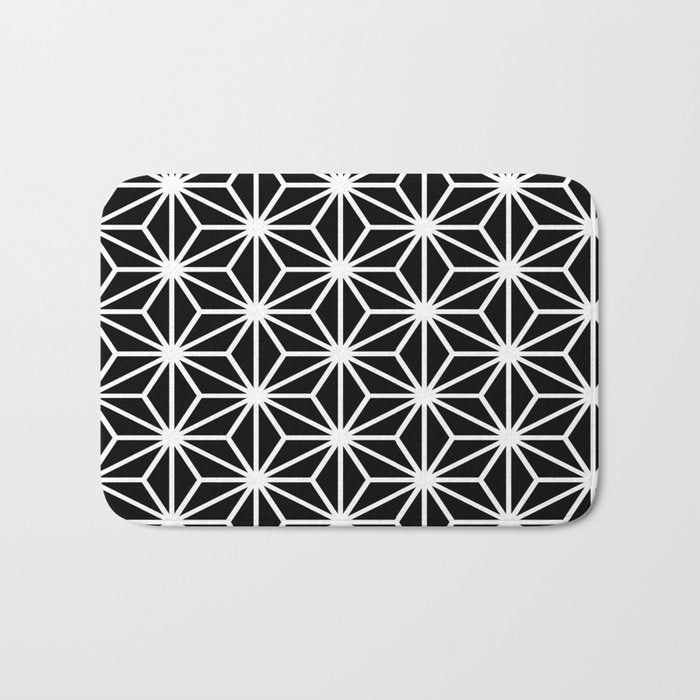Geometric abstract modern black white stripes Bath Mat Gallery Image 1
