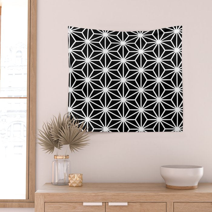 Geometric abstract modern black white stripes Wall Tapestry Gallery Image 2