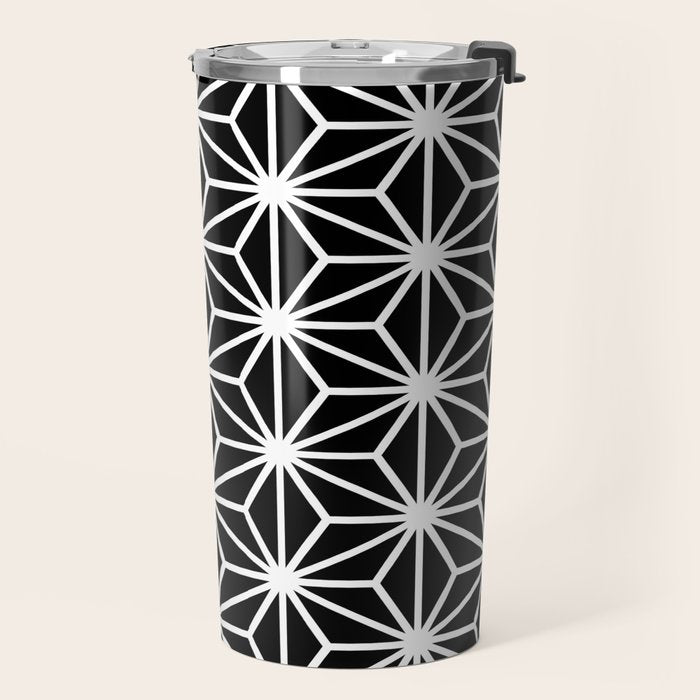 Geometric abstract modern black white stripes Travel Mug Gallery Image 2