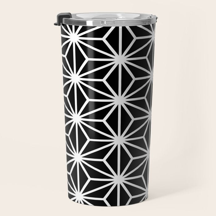 Geometric abstract modern black white stripes Travel Mug Gallery Image 3