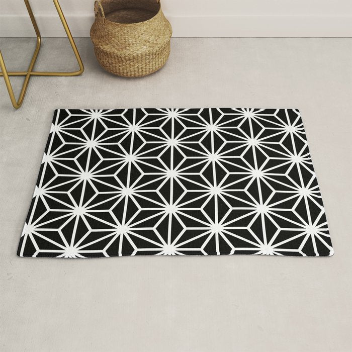 Geometric abstract modern black white stripes Rug Gallery Image 1