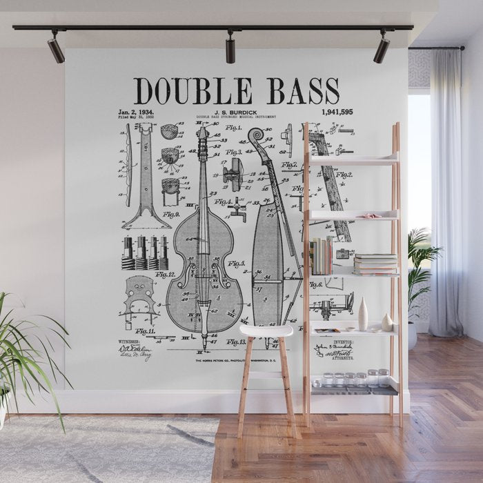 Double Bass Player Bassist Musical Instrument Vintage Patent Wall Mural Gallery Image 1
