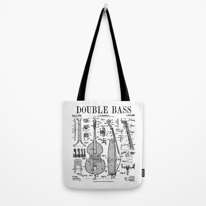 Double Bass Player Bassist Musical Instrument Vintage Patent Tote Bag Gallery Image 2