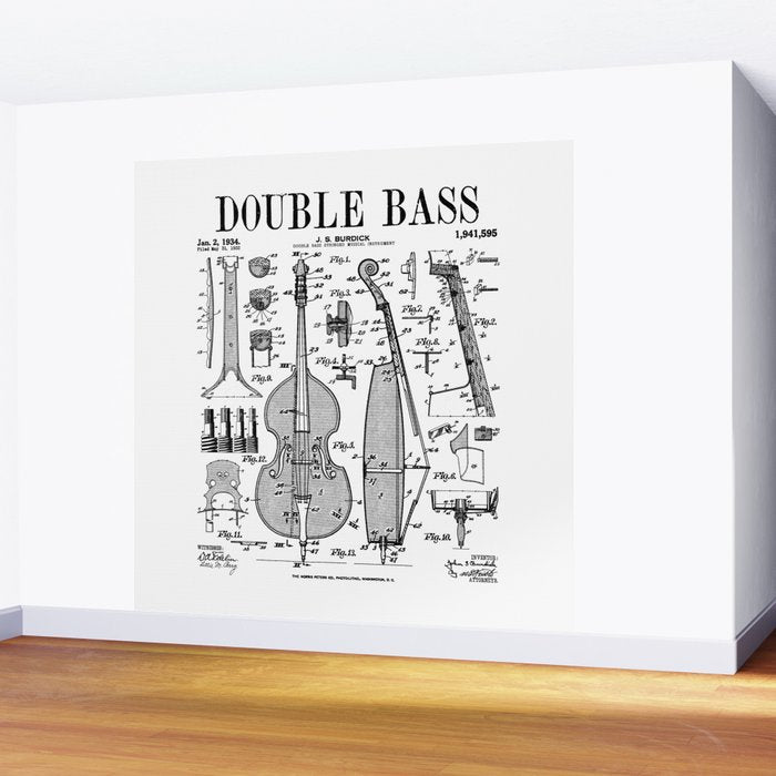 Double Bass Player Bassist Musical Instrument Vintage Patent Wall Mural Gallery Image 2