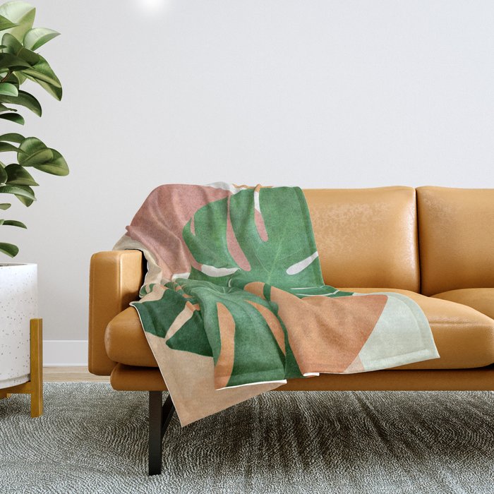 Monstera Leaves Throw Blanket Gallery Image 1