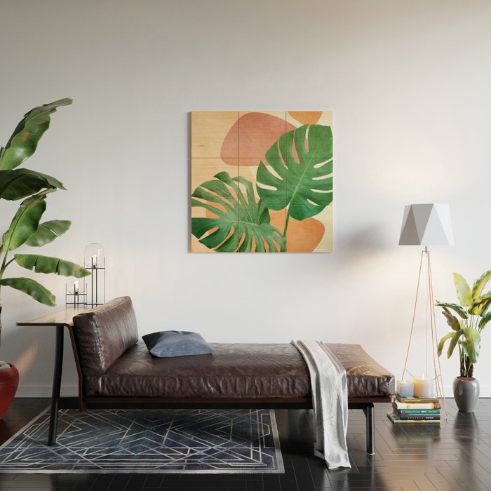 Monstera Leaves Wood Wall Art Gallery Image 2